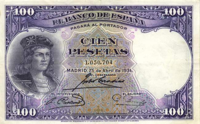100 Pesetas 25.4.1931